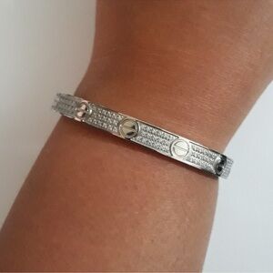 Pave Diamond Stainless Steel Love Screw Bangle Bracelet with Screwdriver